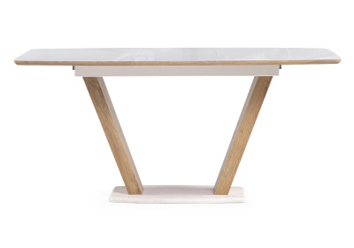 Стол стеклянный Питер 120(160)х80 ультра белый / дуб вотан. Фото №3