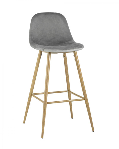 Стул барный Валенсия велюр серый ножки цвет дерево. Фото №1