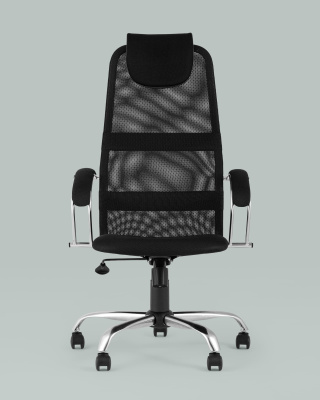 Кресло компьютерное Сеймур сетка черный крестовина хром. Фото