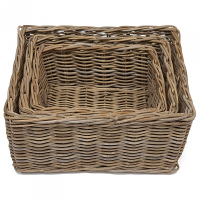 Корзина Secret De Maison Pago (набор из 3 штук )  натуральный ротанг, 55*44*26/49*38*22/43*32*18 см, Натуральный Кубу / Natural Kubu. Фото