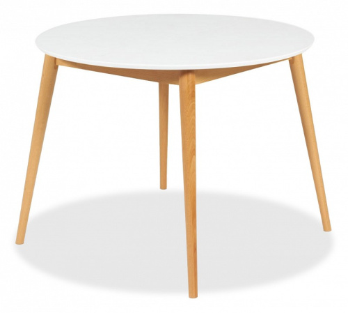 Стол круглый раскладной обеденный BOSCO (Боско) основание бук, столешница мдф, 100*75*100+30см, Белый+Натуральный ( Бук). Фото №1