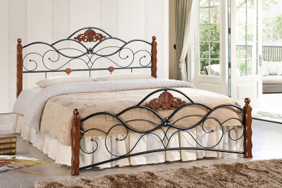 Кровать CANZONA дерево гевея/металл, 140*200 см (Double bed), красный дуб/черный фото Кровать CANZONA дерево гевея/металл, 140*200 см (Double bed), красный дуб/черный. Фото №2